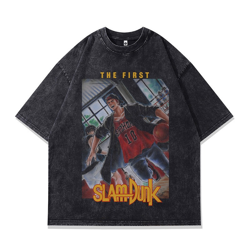 Men's heavy 230g anime direct spray print streetwear T-shirt in X764 colour, lifestyle shot – TeenStylo