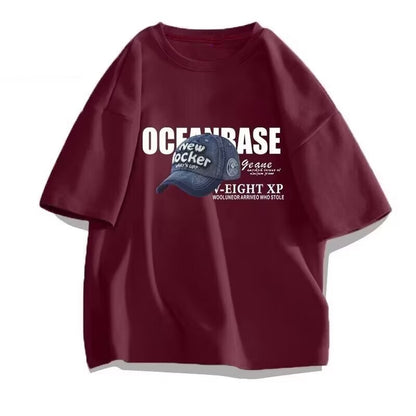Burgundy men's short sleeve cotton crewneck t-shirt lifestyle look streetwear style TeenStylo