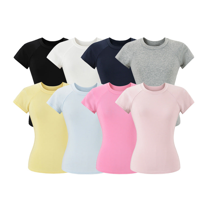 Gray women's round neck short sleeve T-shirt back view – Y2K streetwear style | TeenStylo