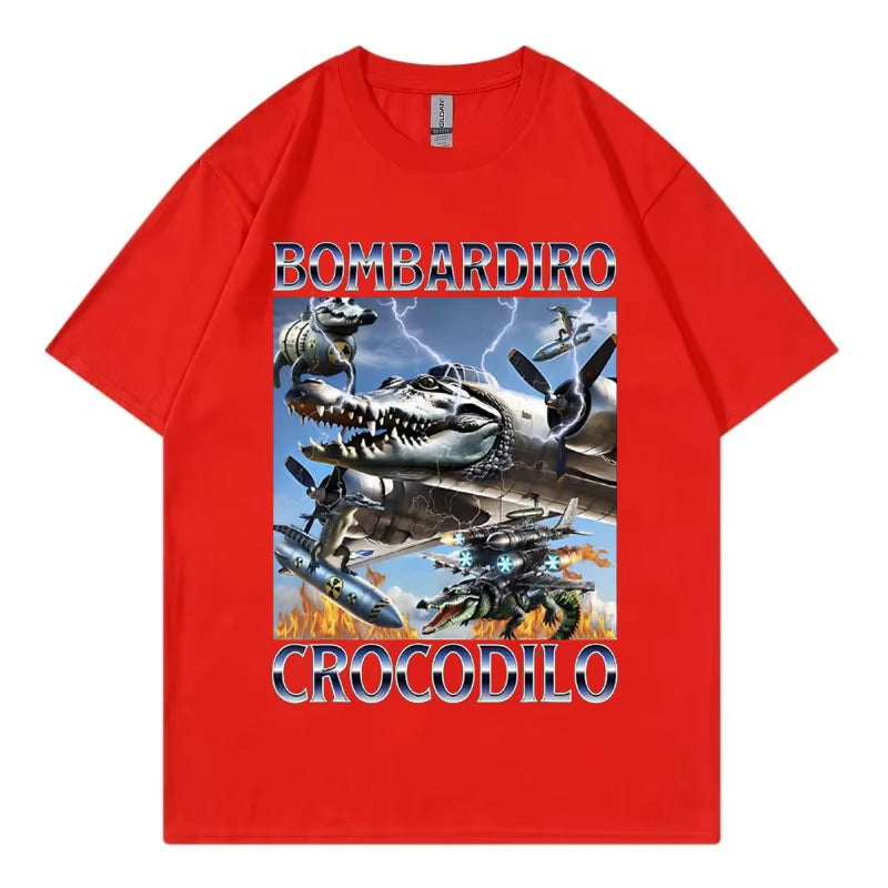 Unisex Bombardiro Crocodilo plane bomber graphic t-shirt streetwear tee TeenStylo