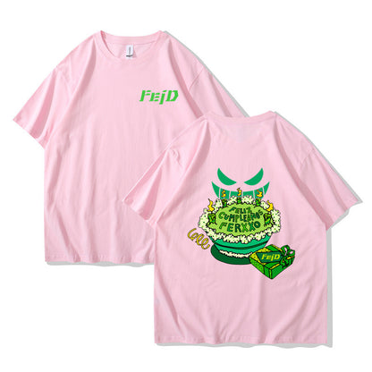 Purple FELIZ CUMPLEANOS Ferxxo Tour unisex t-shirt worn in lifestyle setting, streetwear style – TeenStylo