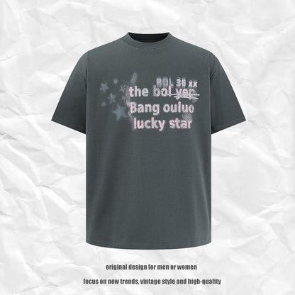 Dark grey unisex star print short sleeve t-shirt lifestyle shot – Y2K streetwear style | TeenStylo