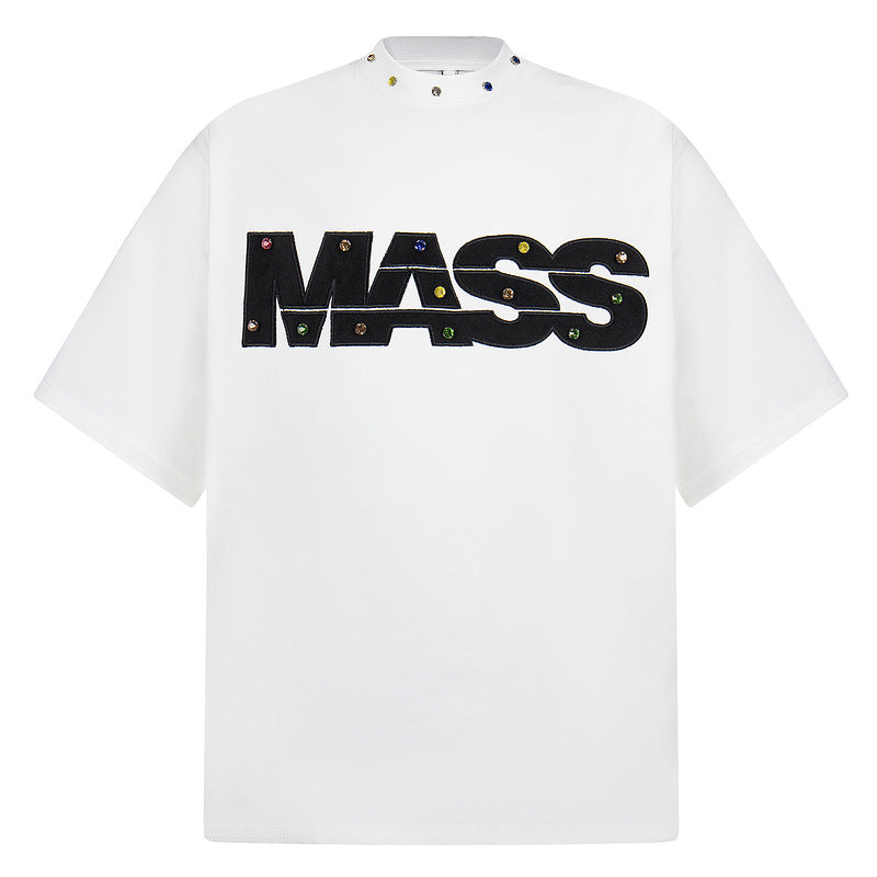 Gray unisex loose fit crew neck tee close-up detail view, Y2K streetwear couple t-shirt | TeenStylo