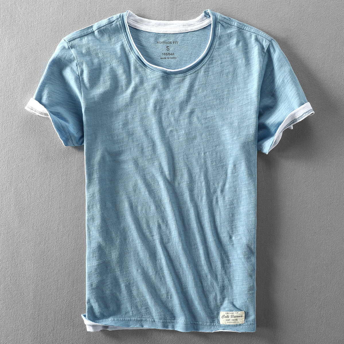 Light blue men's casual thin cotton t-shirt summer lifestyle look | TeenStylo
