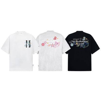 Black shiny gold line embroidery short sleeve unisex T-shirt lifestyle shot TeenStylo