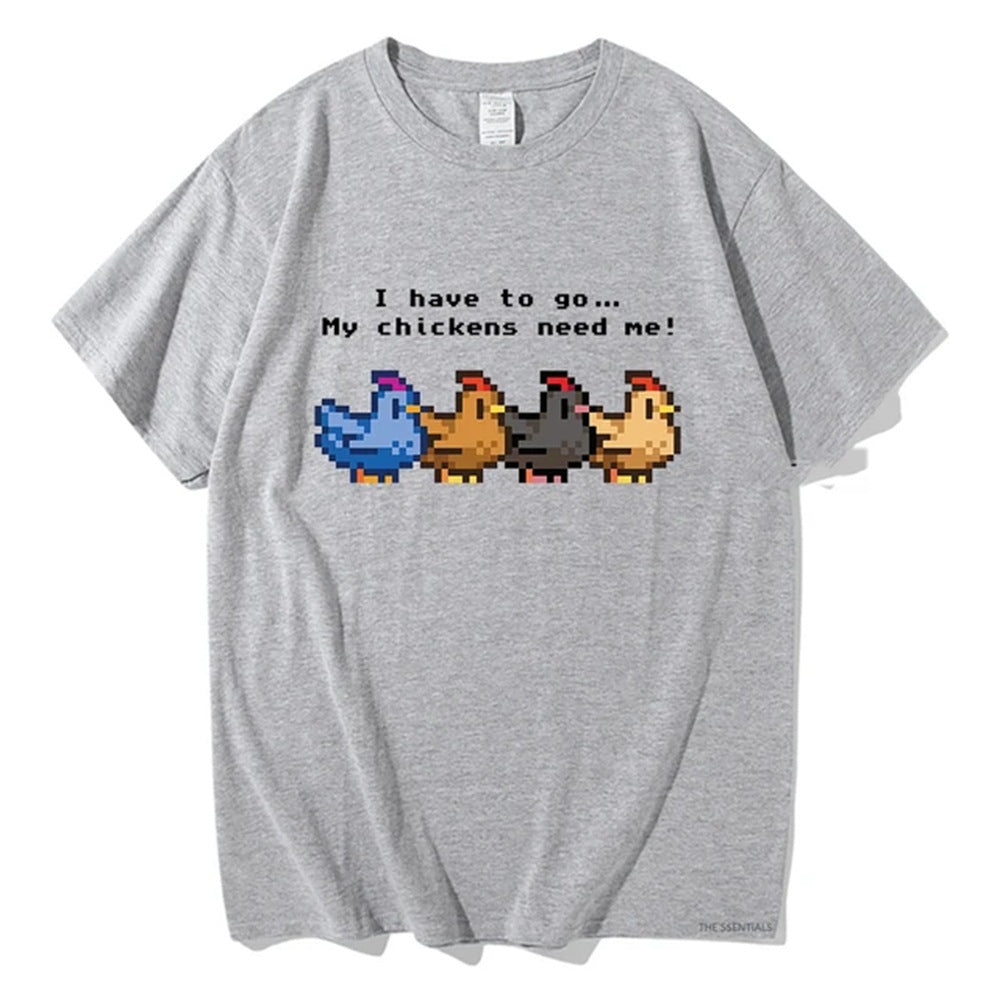 White Stardew Valley I Have To Go My Chickens Need Me graphic tee lifestyle shot men TeenStylo