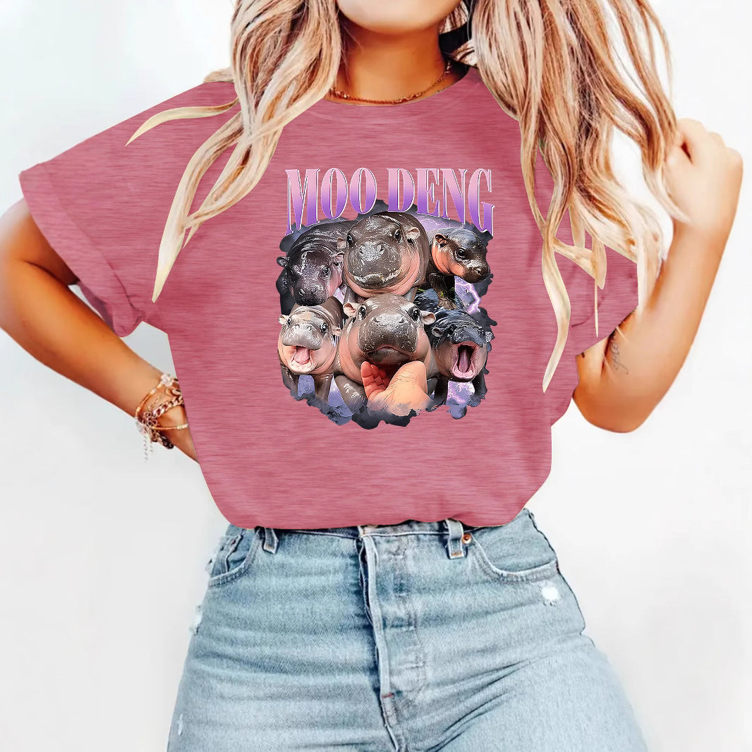 Apricot unisex T-shirt with bouncing pig print, Y2K streetwear style, front view | TeenStylo