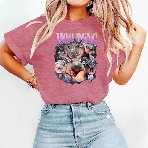 Apricot unisex T-shirt with bouncing pig print, Y2K streetwear style, front view | TeenStylo