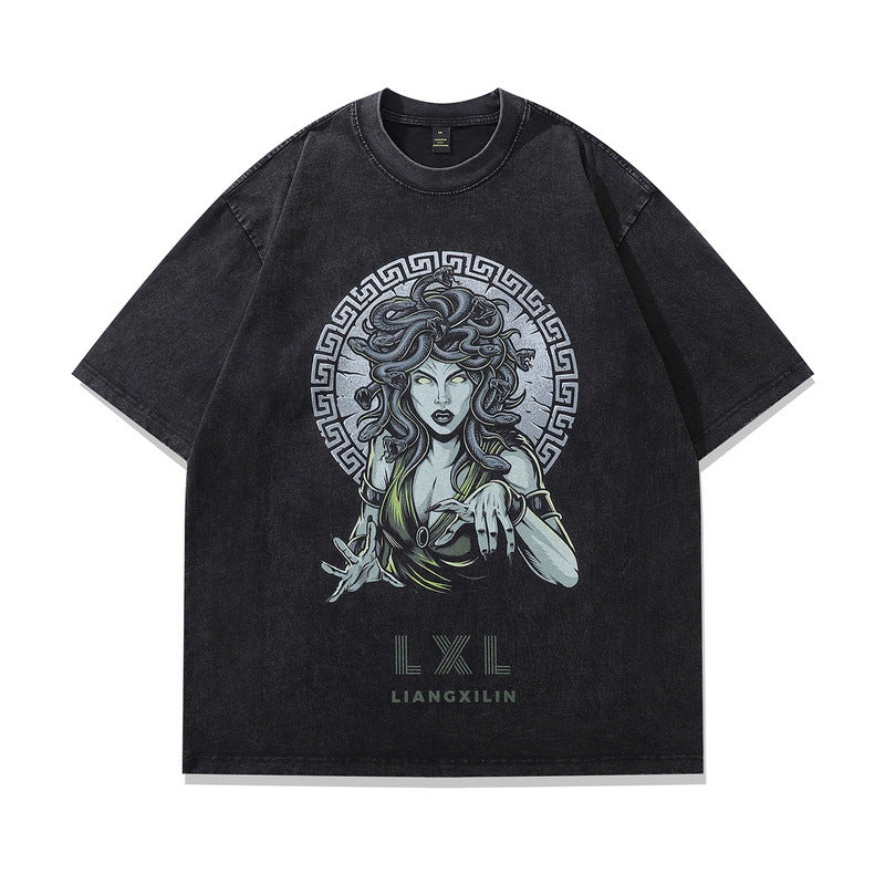 Unisex water-washed vintage distressed short-sleeve T-shirt in colour 638, front view – TeenStylo