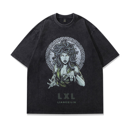 Unisex water-washed vintage distressed short-sleeve T-shirt in colour 638, front view – TeenStylo