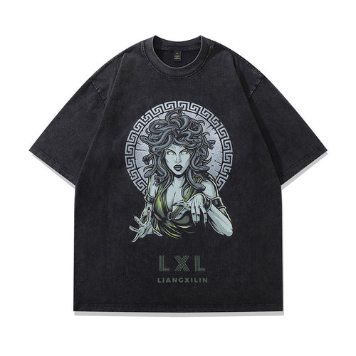Unisex water-washed vintage distressed short-sleeve T-shirt in colour 638, front view – TeenStylo
