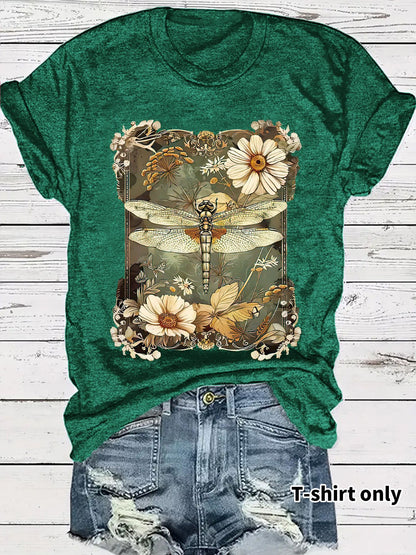 Meadow green dragonfly print short sleeve unisex t-shirt lifestyle shot - Y2K streetwear fashion | TeenStylo