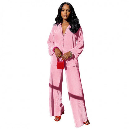 Pink wide leg pants and long sleeve shirt set lifestyle look TeenStylo