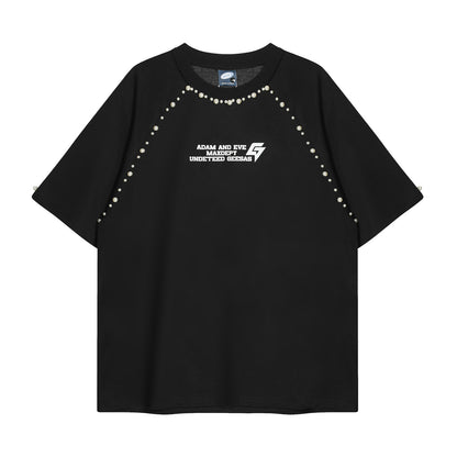 Black oversized pearl design short sleeve t-shirt men casual streetwear lifestyle look TeenStylo