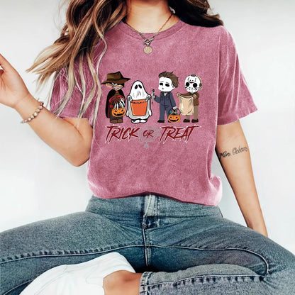 White women's funny character print T-shirt back view short sleeve unisex streetwear tee TeenStylo