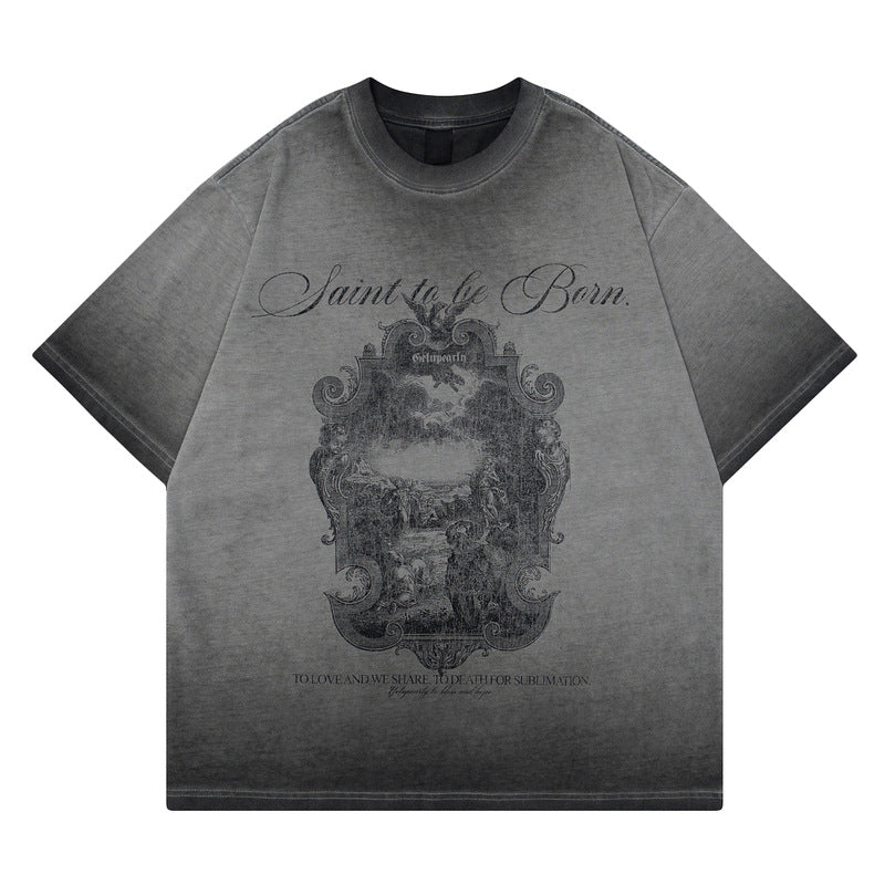 Men's loose gray gradient short sleeve tee lifestyle streetwear summer style TeenStylo