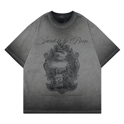 Men's loose gray gradient short sleeve tee lifestyle streetwear summer style TeenStylo