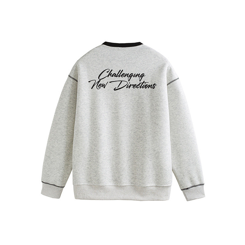 Navy blue men's sweatshirt with embroidered back design, streetwear style - TeenStylo