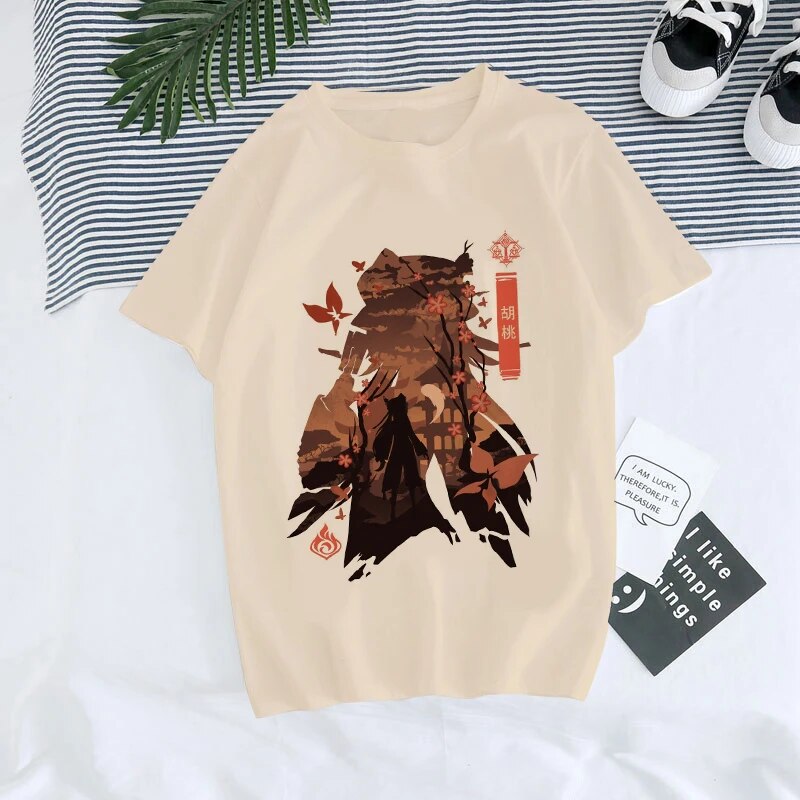 Genshin Impact Hu Tao Xiao Kawaii graphic tee unisex streetwear style lifestyle shot TeenStylo