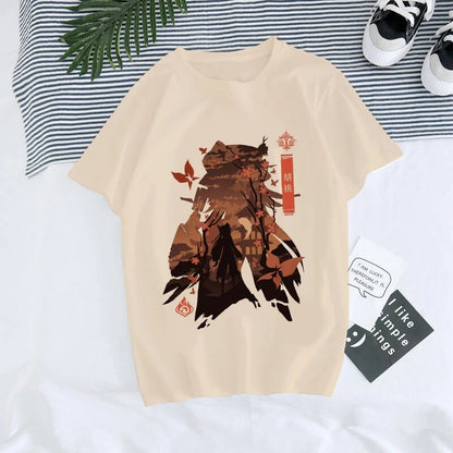 Genshin Impact Hu Tao Xiao Kawaii graphic tee unisex streetwear style lifestyle shot TeenStylo