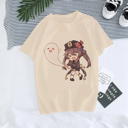 Genshin Impact Hu Tao Xiao Kawaii Graphic Tee Unisex Streetwear Style Fashion at TeenStylo