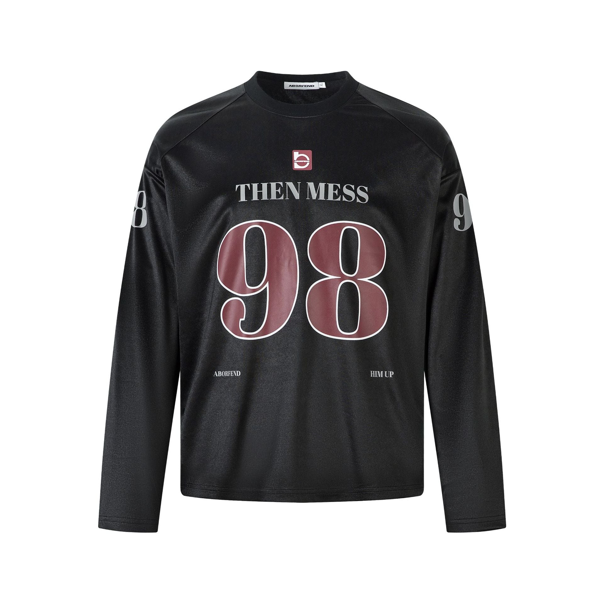 Black men's loose fit graphic print long sleeve t-shirt lifestyle shot - streetwear style | TeenStylo