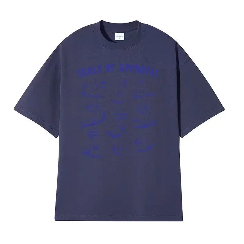 Navy blue Seals of Approval funny meme retro unisex t-shirt lifestyle view at TeenStylo