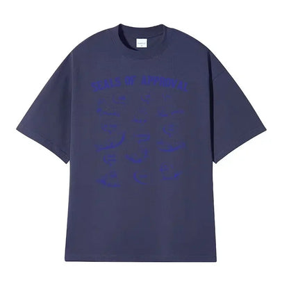 Navy blue Seals of Approval funny meme retro unisex t-shirt lifestyle view at TeenStylo