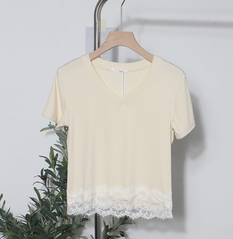 Black women's V-neck short sleeve T-shirt styled in casual streetwear look | TeenStylo