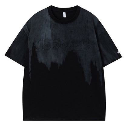 Black unisex loose short sleeve t-shirt back view, Y2K streetwear style | TeenStylo