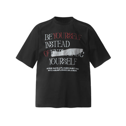Black alphabet print short sleeve unisex streetwear t-shirt lifestyle shot TeenStylo
