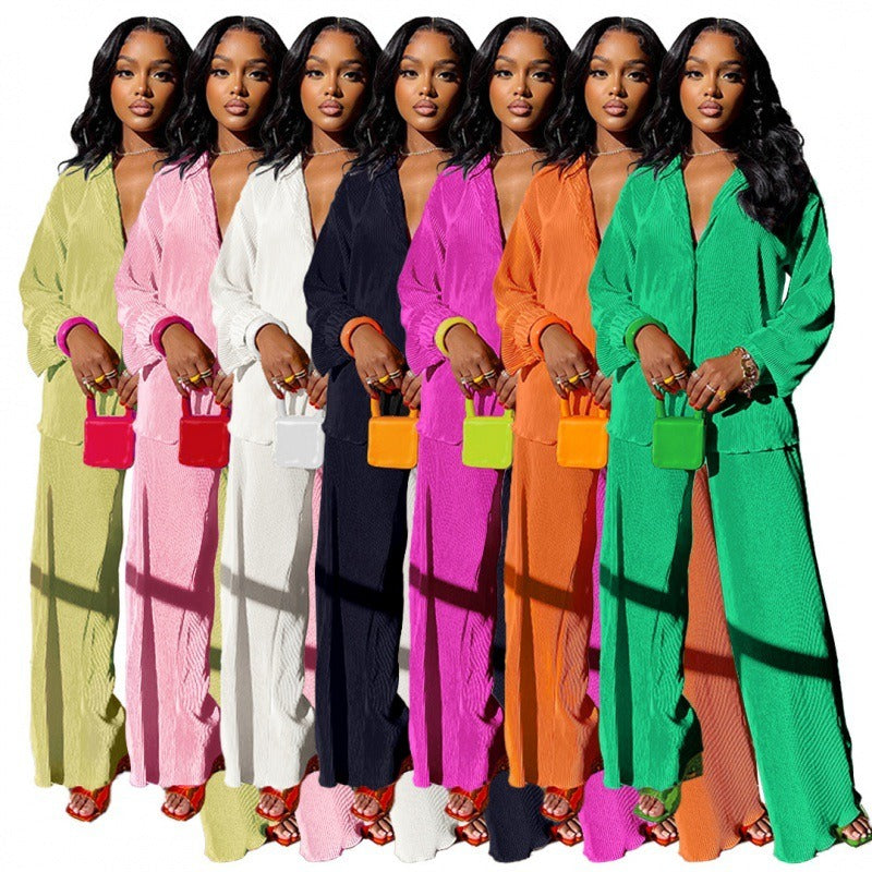 Orange wide leg pants long sleeve shirt women's set streetwear lifestyle look TeenStylo