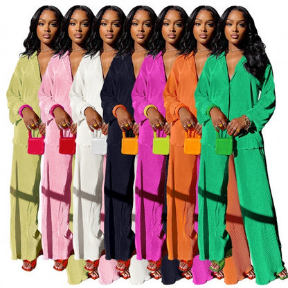 Orange wide leg pants long sleeve shirt women's set streetwear lifestyle look TeenStylo
