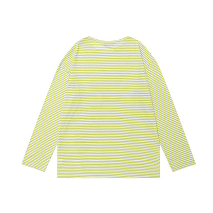 Men's green striped cartoon long sleeve T-shirt back view Y2K streetwear style TeenStylo