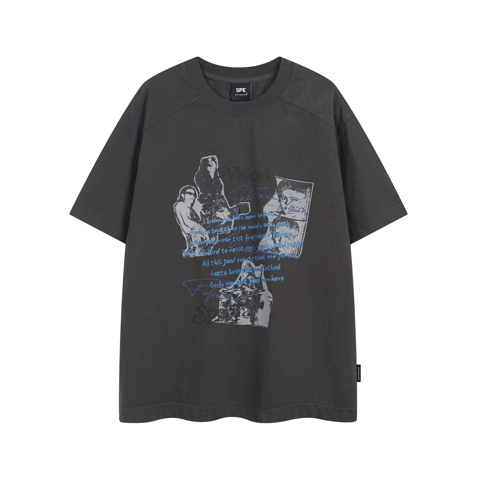 Aged gray unisex vintage washed pure cotton short sleeve t-shirt lifestyle shot streetwear style TeenStylo