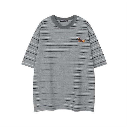 White unisex retro dachshund striped short sleeve t-shirt front view | TeenStylo