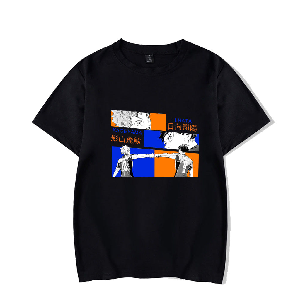 Black Haikyuu printed unisex short sleeve streetwear t-shirt front view at TeenStylo