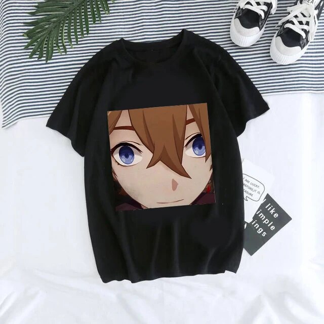 Unisex Genshin Impact Hu Tao Xiao Kawaii Graphic Tee lifestyle shot in color 31022 – TeenStylo