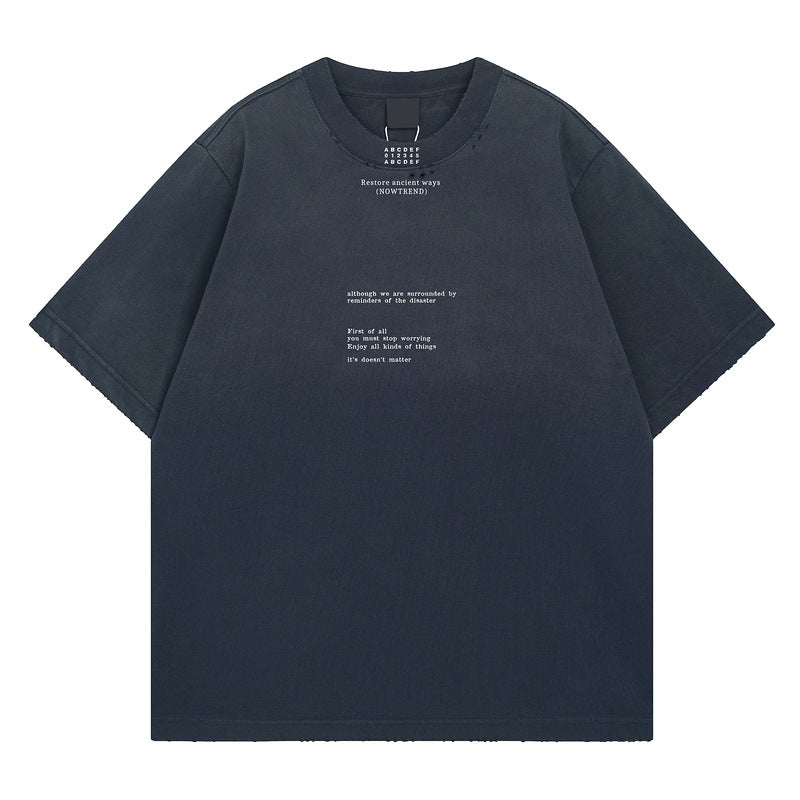 Gray letter print washed oversized unisex couple t-shirt lifestyle look streetwear style TeenStylo