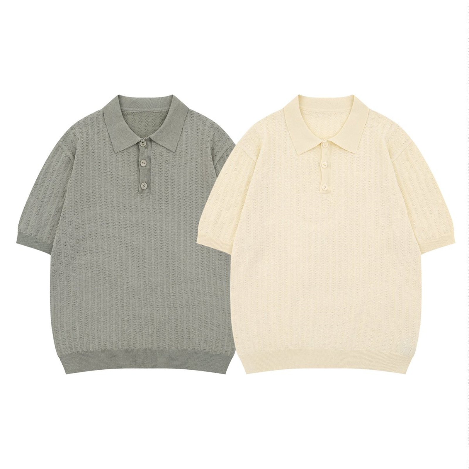 Light blue gray hollow out polo knit short sleeve top unisex lifestyle streetwear style TeenStylo