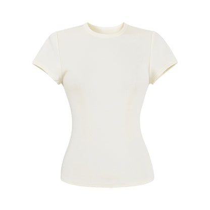 White unisex round neck short sleeve T-shirt lifestyle shot, Y2K streetwear style – TeenStylo
