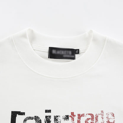 Close-up detail of white men's funny character print hip hop streetwear t-shirt graphic design | TeenStylo