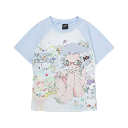 Blue unisex round neck short sleeve T-shirt women lifestyle style TeenStylo
