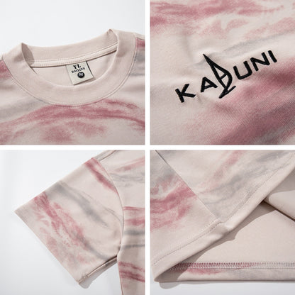 Gray pink unisex letter embroidery streetwear t-shirt lifestyle look | TeenStylo