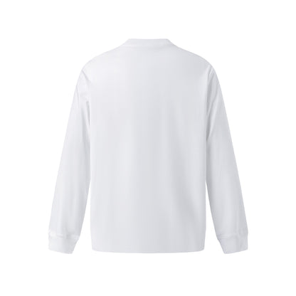 White unisex loose fit long sleeve graphic tee with letter print design, streetwear style | TeenStylo