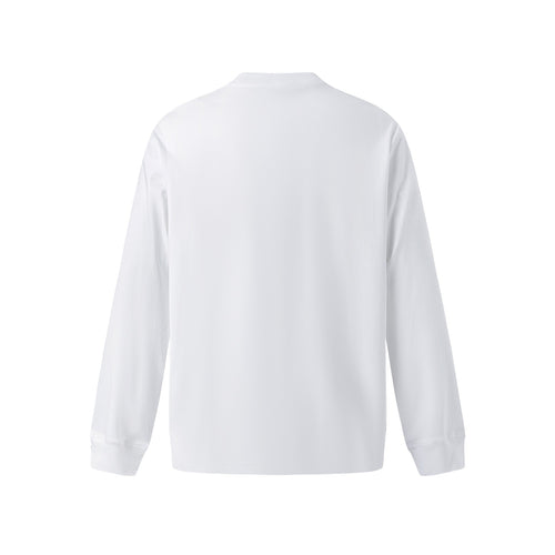 White unisex loose fit long sleeve graphic tee with letter print design, streetwear style | TeenStylo