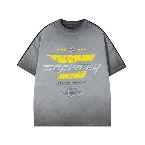 Pink printed letter graphic short sleeve t-shirt men's streetwear front view – TeenStylo