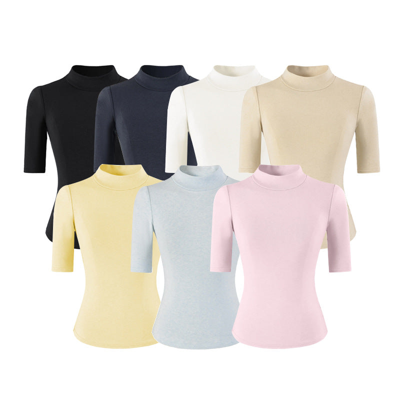 Pink high neck slim fit T-shirt back view for women streetwear fashion | TeenStylo