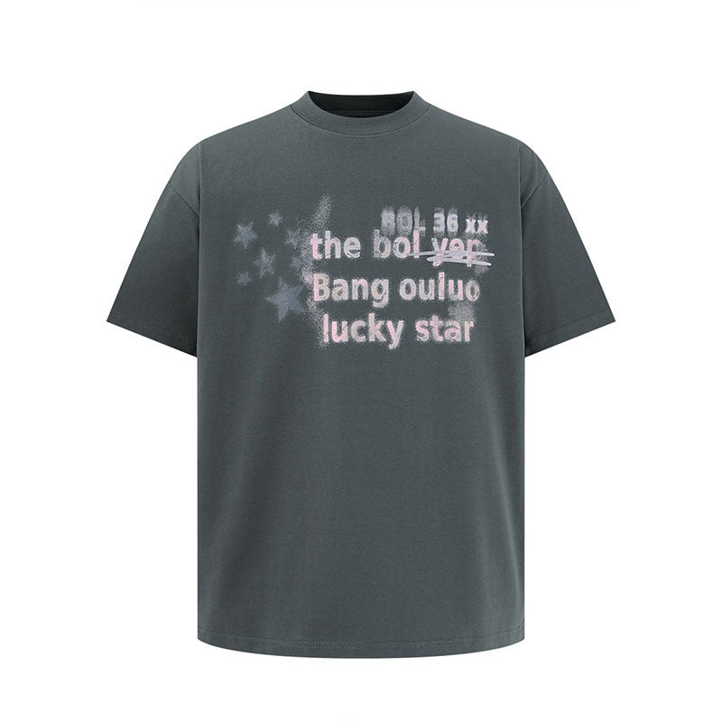 Dark grey unisex star print short sleeve t-shirt front view | TeenStylo