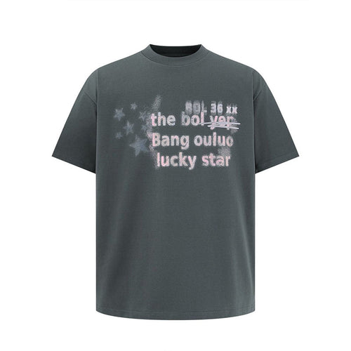 Dark grey unisex star print short sleeve t-shirt front view | TeenStylo